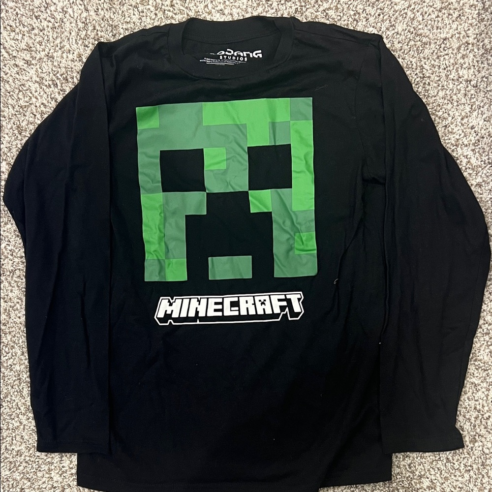 Kids Long Sleeve Minecraft Creeper Shirt - Black and Green